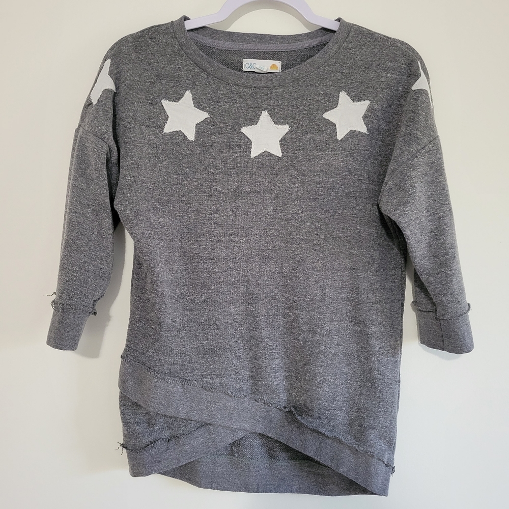 C&C California Girl Star Patch Criss Cross 3/4 Sleeve Sweatshirts‎ Top XL